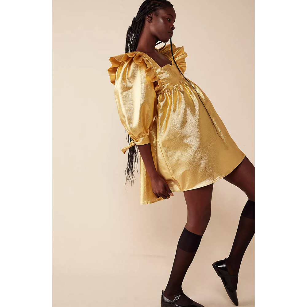 Selva Negra Metallic Gold Ruffle Mini Dress - Picture 2 of 8